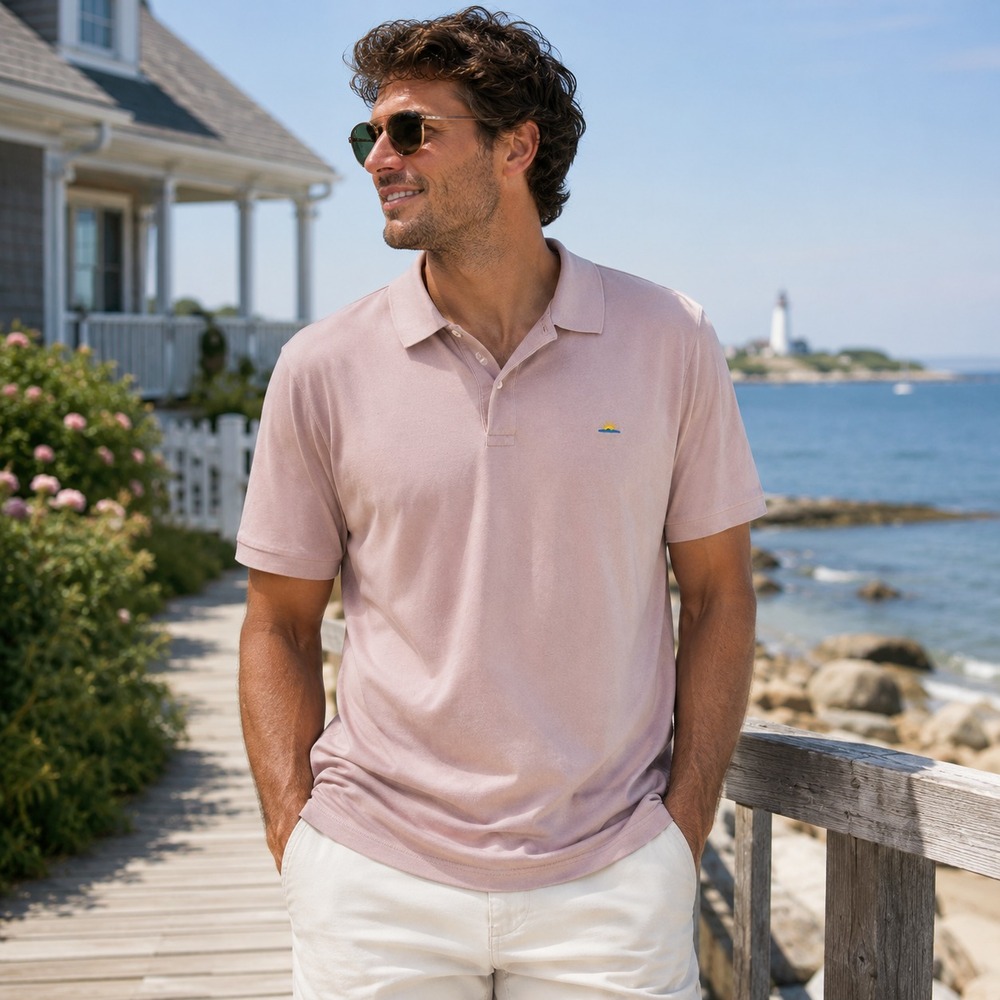 Faherty Mens Sunwashed Pique Polo Shirt Sz XL Pink Stretch Coastal Quiet Luxury